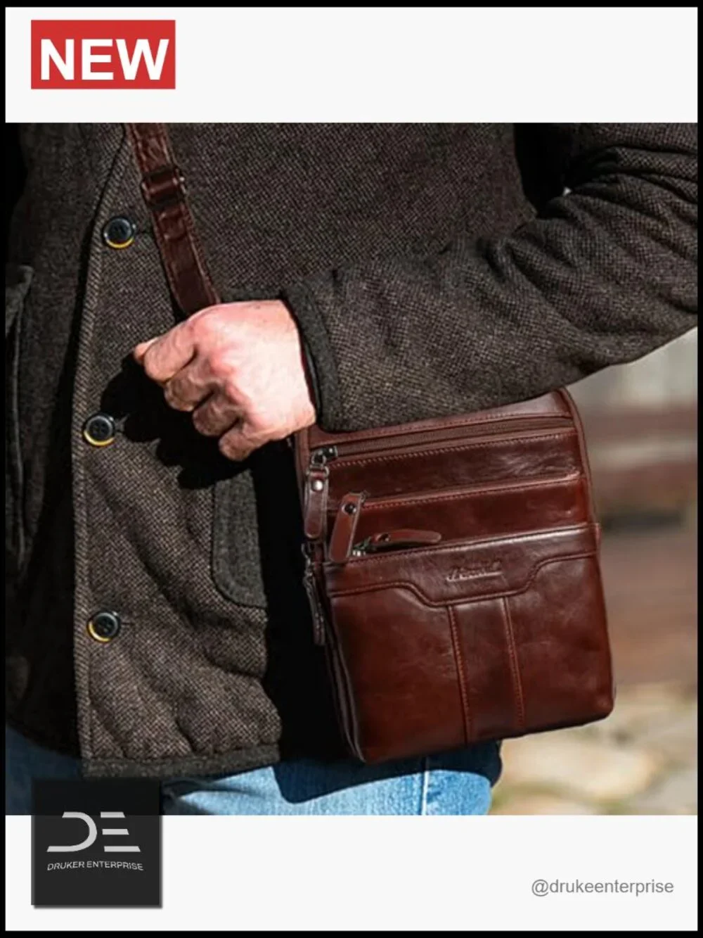 Genuine Leather Small Messenger Bag Sling Shoulder Crossbody for Men
